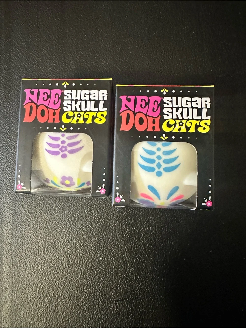 Sugar Skull Cats Squeeze Toy - White with Purple & Blue Accents